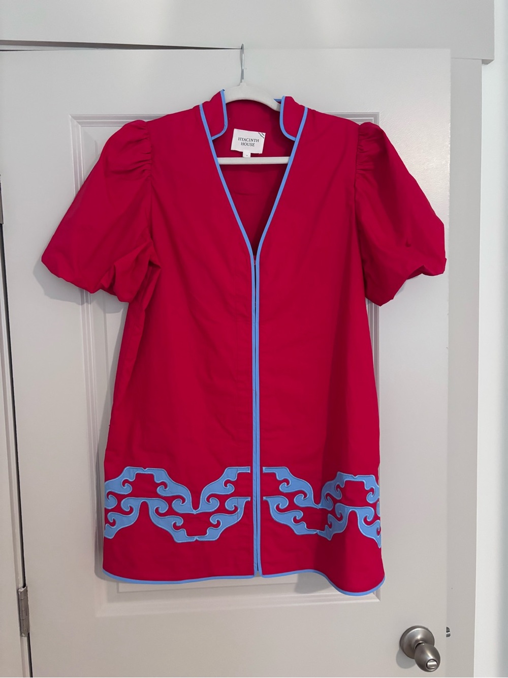 HYACINTH HOUSE Red & Cornflower Blue Embroidered Arem Caftan - Picture 8 of 11